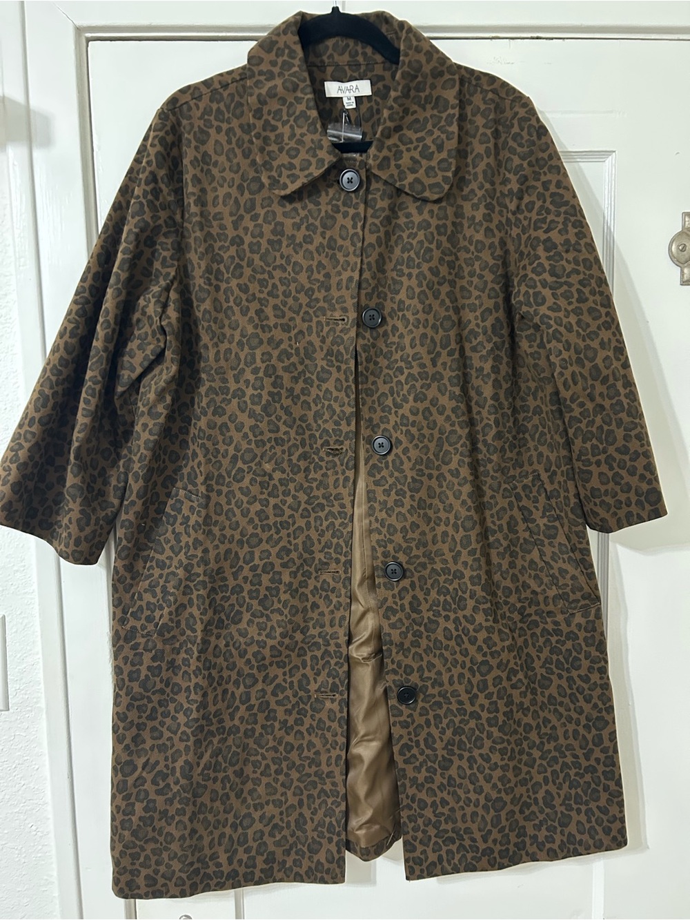 Brown Leopard-Print Pea Coat size medium